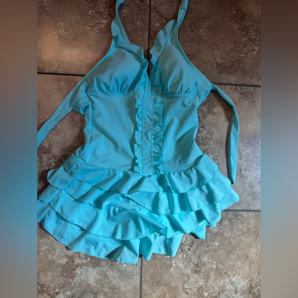 Aqua Ruffled Halter Swimsuit